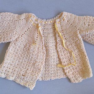Handmade Vintage Infant Sweater & Hat Cream 0-6 mos
